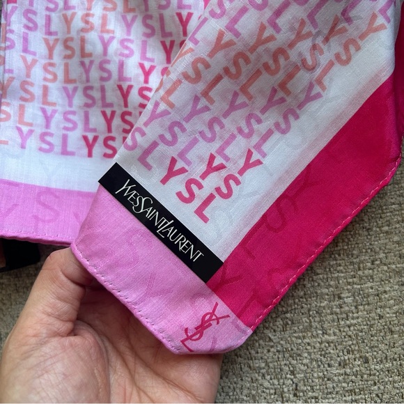 New Yves Saint Laurent Pink and White Logo Scarf - Picture 3 of 4